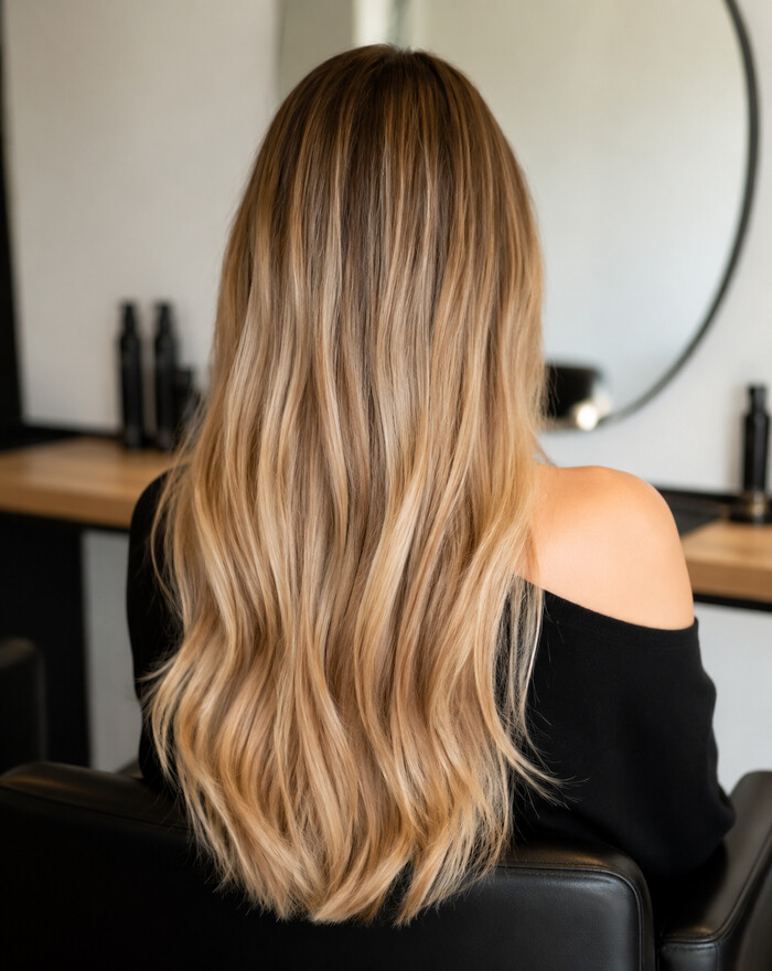 Lange Balayage in warmem Blond