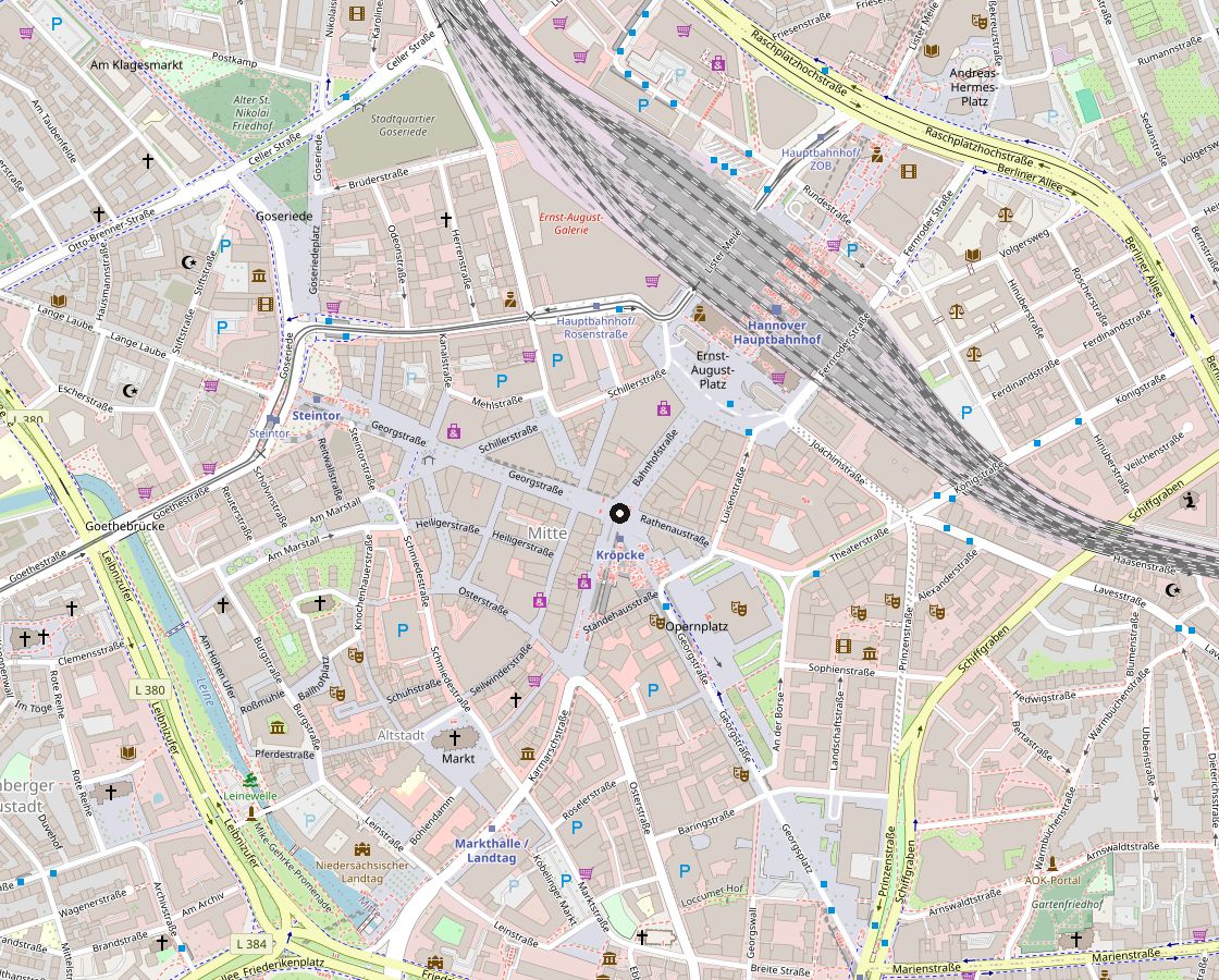 Kartenausschnitt mit der Lage des Salons in der Innenstadt von Hannover